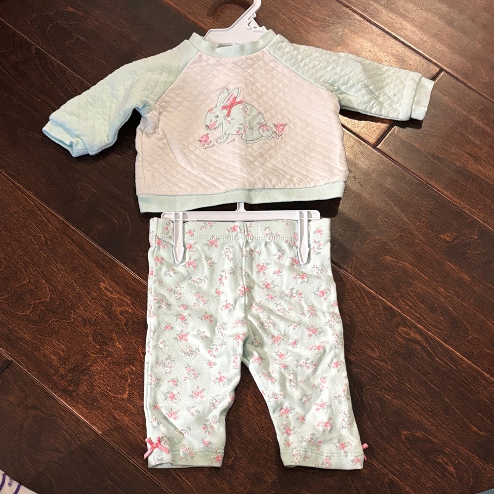 Little Me Mint and Pink Bunny Matching Set